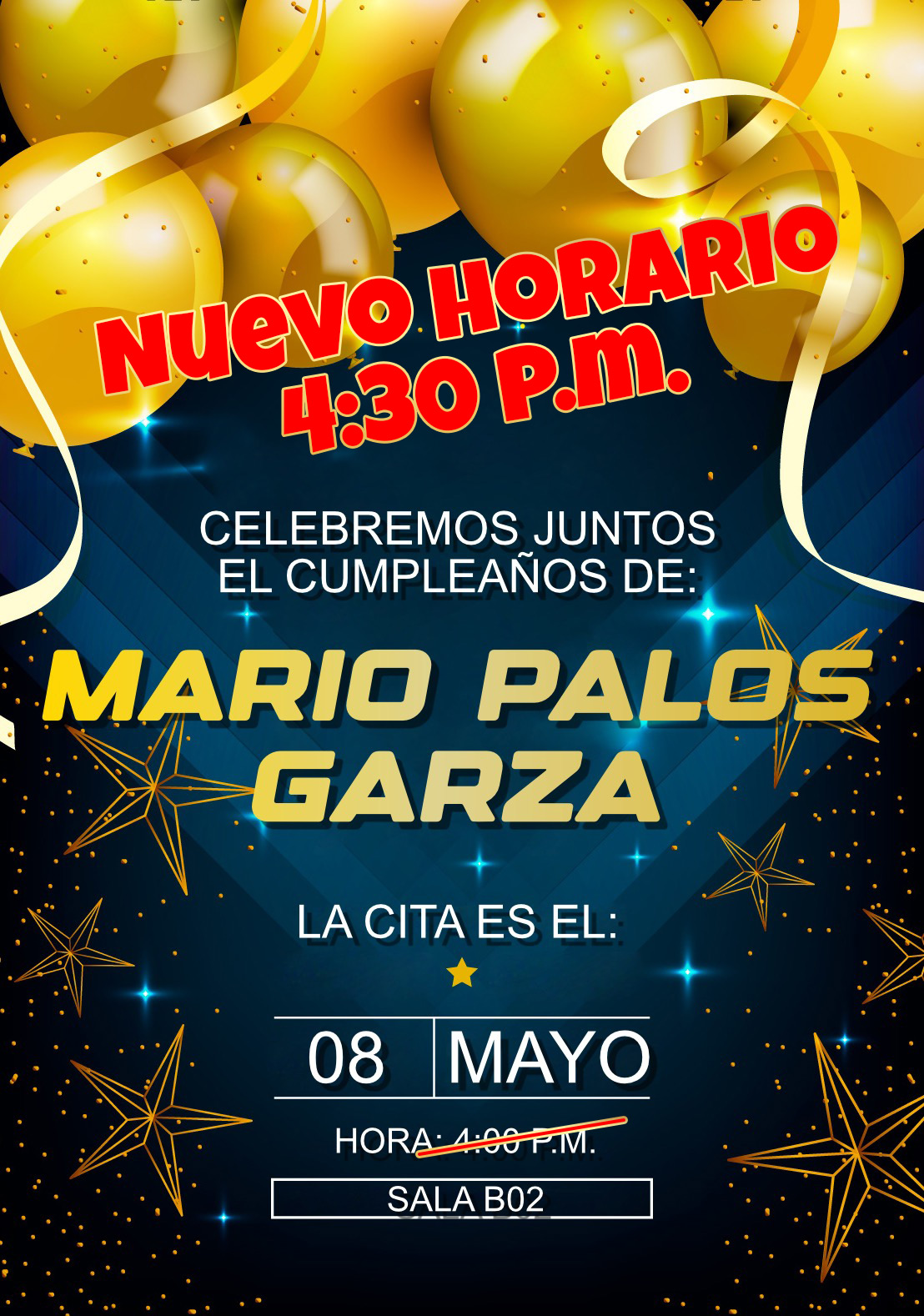 nuevo horario festejo-Lic. Mario Palos